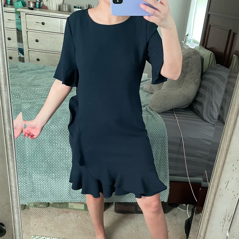 NWT Karl Largerfeld Navy Blue Ruffle Dress - Picture 3 of 13